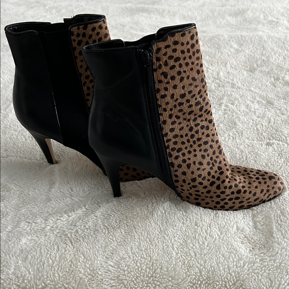 White House Black Market Leopard Print Ankle Boots - Black and Brown